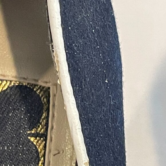 Liz Claiborne Navy Linen Pumps with White Leather Piping and Bow - Picture 6 of 6